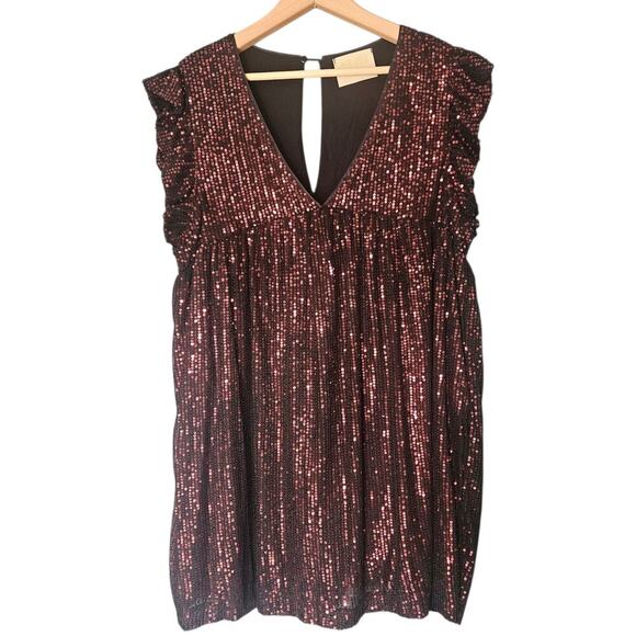 Judith March Dresses & Skirts - Women's Judith March Mini Red Sequins Ruffle Sleeveless Dress V-Neck Black M